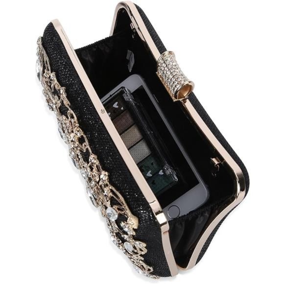 Womens Crystal Evening Clutch Bag Rhinestone Wedding Handbag Purse for Bridal - Picture 2 of 6